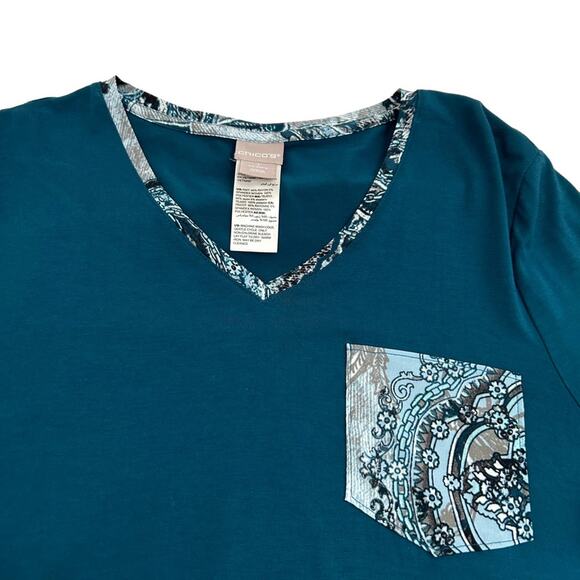 Chico’s Blue Multicolor Paisley Floral Woven Back Tunic Top, Size 1=Small - Picture 6 of 14